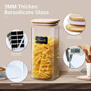 57oz - 3 Pack Square Glass Jars with Bamboo Lids, Glass Food Storage Containers with Airtight Lids for Kitchen, Air Tight Pantry Storage Containers for Cereal, Pasta, Rice, Sugar, Coffee, Spice by CozyNest Decor