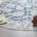 jinchan Round Rug 6ft Area Rugs Vintage Floral Distressed Design - Machine Washable Non-Slip Low-Pile Ultra-Thin Circle Rug for Entryway Bedside Living Room Dining Room Bedroom (6' Round,Dark Blue) by TinyTreasures Baby Boutique