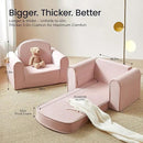 Tiny Land 2-in-1 Foldable Kids Couch with Pockets – Soft Thick Toddler Sofa, Lounger Couch, Convertible Kids Chair for Playroom, Bedroom or Living Room, Gift for Boys & Girls (Pink) by CozyNest Decor