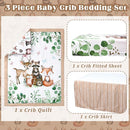 3 Pcs Baby Crib Bedding Set Safari Animals Dinosaurs Bear Woodland Animals Jungle Crib Set Includes Quilt, Fitted Sheet, Skirt for Baby Boy Girl(Green,Woodland Raccoons Deer Etc.) by TinyTreasures Baby Boutique