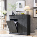 Modern Double Tilt-Out Trash Cabinet, 20 Gallon Fluted Laundry Hamper Cabinet with 2 Drawers, Wooden Hidden Garbage Can Cabinet with Storage Basket, Free Standing for Kitchen & Living Room, Grey by CozyNest Decor