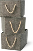 Amazon Basics Foldable Storage Bins with Rope Handles, Charcoal, Large, Pack of 3 by CozyNest Decor