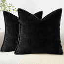 decorUhome Chenille Soft Throw Pillow Covers 24x24 Set of 2, Farmhouse Velvet Neutral Decorative Euro Pillow Covers with Stitched Edge for Couch Sofa Bed Home Decor, Black by CozyNest Decor