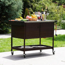 Grand patio Outdoor Wicker Bar Cart, Outdoor Bar Table with Stainless Steel Tabletop, Patio Kitchen Island Grill Cart with Storage Cabinet and 4 Hooks by CozyNest Decor