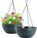 WOUSIWER 13 inch 2 Pack Large Hanging Planters for Indoor Outdoor Plants with Drainage Holes and Chain, Round Hanging Flower Pots for Garden Home Porch Decor, Black with Green Speckles by CozyNest Decor