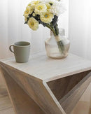 Modern Hand Made One-of-a-Kind Carved Mango Wood End Table, Farmhouse Side Table,Farmhouse End Table,Living Room,Bedroom, Accent Table, Contemporary Architectural Designed Whitewash,Assembled by CozyNest Decor