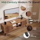 COMHOMA TV Stand for Living Room, Mid Century Modern Entertainment Center for 55/60/65 Inch TVs, Retro Brown TV Console with Fluted Door Cabinets and Open Adjustable Shelve Storage for Bedroom