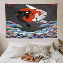 Houselerax Japanese Koi Fish Tapestries, Yin Yang Big Wave Cherry Blossom Tapestry Wall Hanging for Bedroom Living Room Office Decor 60"x40" by CozyNest Decor