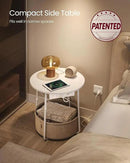 VASAGLE Side Table with Charging Station, Round End Table with Fabric Basket, Nightstand with Power Outlets, USB Ports, for Living Room, Bedroom, Modern, Matte White and Camel Brown ULET228W01 by CozyNest Decor