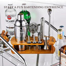 KITESSENSU Cocktail Shaker Set Bartender Kit with Stand | Bar Set Drink Mixer Set with All Essential Accessory Tools: Martini Shaker, Jigger, Strainer, Mixer Spoon, Muddler, Liquor Pourers |Silver by CozyNest Decor
