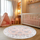 jinchan Round Rug 4ft Area Rugs Vintage Floral Distressed Design - Machine Washable Non-Slip Low-Pile Ultra-Thin Circle Rug for Entryway Bedside Living Room Dining Room Bedroom (4' Round,Pink) by TinyTreasures Baby Boutique