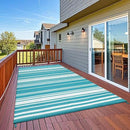 Waterproof Outdoor Rug 8x10 Contemporary Reversible Plastic Straw Rug, Easy Cleaning Striped Patio Carpet, UV-Resistant Indoor Outdoor Floor Cover for RV, Porch, Deck, Backyard, Light Blue by CozyNest Decor