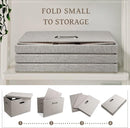 Large 17 36 Quart Collapsible Stackable Storage Bins with Lids, 1 Pack Beige Foldable Fabric Closet Storage Boxes with Lids, 4 Handles Toy Heavyduty Dark Gray Linen Storage Cube Box by TinyTreasures Baby Boutique