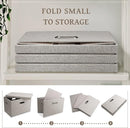 Medium 15" 21 Quart Collapsible Stackable Storage Bins with Lids, 1 Pack Beige Foldable Fabric Closet Storage Boxes with Lids, Heavy-duty Linen Baskets for Bedroom by TinyTreasures Baby Boutique