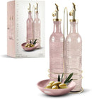 COOK WITH COLOR Glass Olive Oil Bottle Dispenser - 2 Pack- 17oz Oil and Vinegar Cruet - Olive Oil Carafe Decanter for Kitchen by CozyNest Decor
