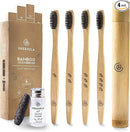 Greenzla Bamboo Toothbrushes, Wooden Toothbrush Set with Soft Bristles, Includes Travel Case and Charcoal Dental Floss, 4 Pack by CozyNest Decor