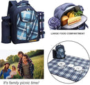 Apollo walker Picnic Backpack Set for 4 with Cooler Compartment,Detachable Bottle/Wine Holder Including Large Picnic Blanket(45"x 53") for Picnic Family and Lovers Gifts,Outdoor,BBQ Time (Blue) by GreenHaven Gardens
