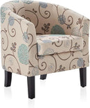 BELLEZE Living Room Chair, Linen Round Accent Barrel Chair, Club Tub Sofa Chair for Bedroom, Corner Chair with Flared Legs and Cozy Soft Padding - Highland (Floral Print) by CozyNest Decor