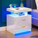 Night Stand with Light, High Gloss Nightstand with USB/Wireless Charging Station, LED White Nightstands with Storage Drawers, RGB Side End Table for Bedroom Furniture（White by CozyNest Decor