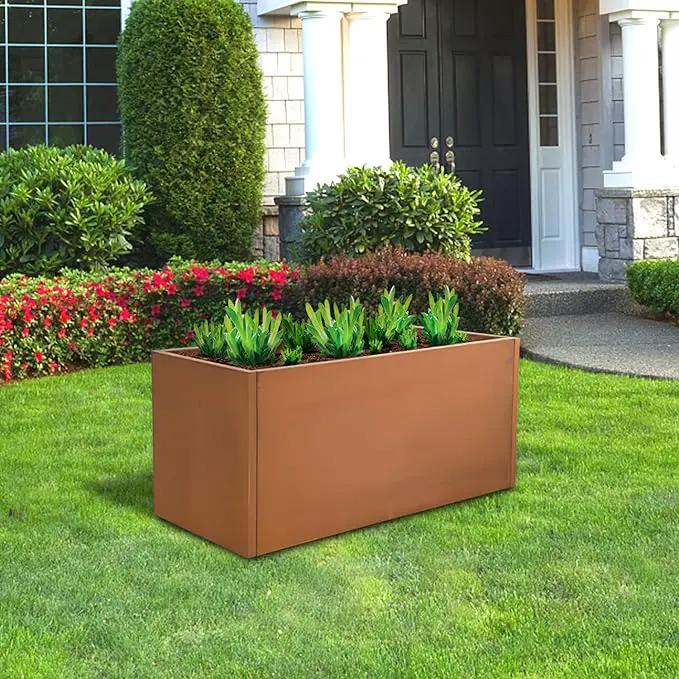 Corten Steel Planter Box Metal Outdoor Large Rectangular Rustic Durable Antique Detached for Commercial Residential Patio Deck and Backyard 36" x 12" x 16", photo 6 of 7