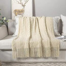 MIULEE Knitted Beige Throw Blanket Soft Sofa Knit Blanket for Couch 50 x 60 Inches, Solid Cozy Lightweight Wave Pattern Decorative Blankets with Tassels for Women, Kids and Babys by CozyNest Decor