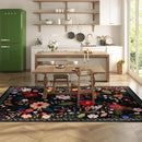 5x7 Washable Rug for Living Room, Floral Black Area Rug, Non Slip Low Pile Soft Flower Carpet, Large Rugs for Bedroom, Dining Room, Office, Kids Playroom, Nursery by TinyTreasures Baby Boutique