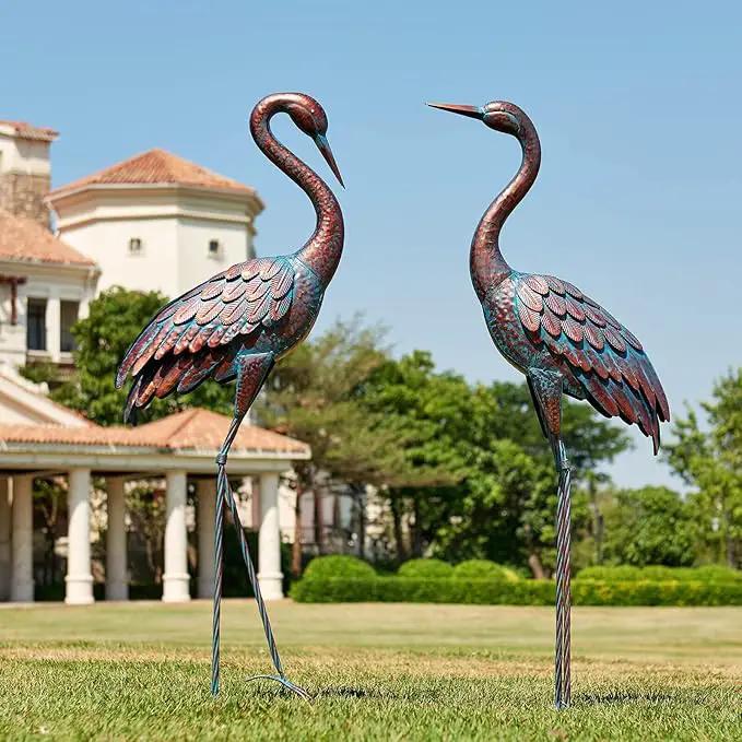 Kircust Garden Crane Statues Patina Heron Decoy, Standing Metal Crane Sculptures Bird Yard Art for Outdoor Decor, 47-48 Inch, Set of 2, photo 8 of 9