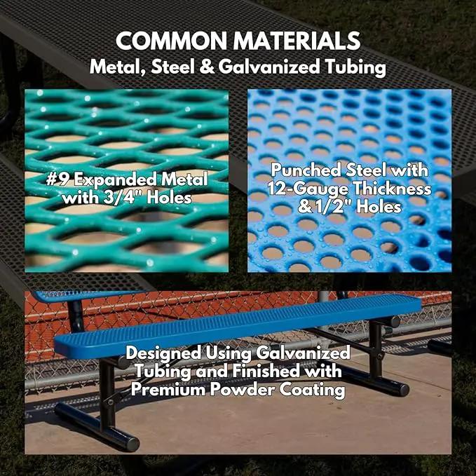 Coated Outdoor Furniture Heavy-Duty Outdoor Bench Thermoplastic Coated, Expanded Metal, Commercial-Grade Seating, Made in America (Inground with Back, 6 Ft, Light Blue), photo 5 of 9