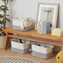 Cotton Rope Storage Basket Set of 3 (15"x10.2"x9.1") - Rectangle Storage Bins - Versatile Toy Storage Organizer - Perfect for Kids, Dog Toys, Books, Shelves - White & Grey by TinyTreasures Baby Boutique