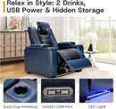 ANJ Power Home Theater Seating Set of 3, Blue Faux Leather Electric Recliner Chair with Powered Headrest, Dual Motors Movie Reclining Chairs with LED Lights,USB Port,Cup Holders, Hidden Arm Storage by CozyNest Decor