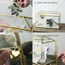 Glass Wedding Card Box with Slot, 12.6 inch Large Clear Card Box Gold Brass Gift Card Storage Box with Lock for Wedding Receptions, Baby Shower, Birthday Party, Bridal Shower by CozyNest Decor