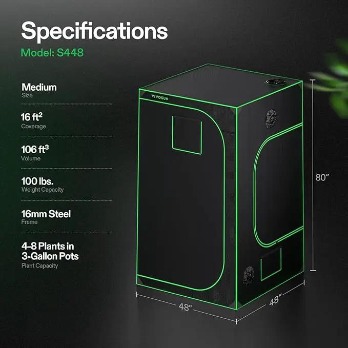 VIVOSUN S448 4x4 Grow Tent, 48"x48"x80" High Reflective Mylar with Observation Window and Floor Tray for Hydroponics Indoor Plant for VS4000/VSF4300, photo 7 of 8