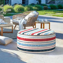 LVTXIII Outdoor Inflatable Ottoman, Fade-Resistant Round Footrest Stool D31”x H14”, Portable Patio Pouf for Garden Camping or Home Use, Stripe Red Blue by CozyNest Decor