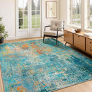 Washable Area Rugs 3'x5' Non-Slip Modern Abstract Soft for Living Room Entryway Bedroom Nursery, Print Pattern, Teal Blue Green Orange Rust Red Colorful by TinyTreasures Baby Boutique