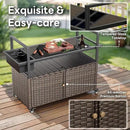 Outdoor Bar Cart with Storage Cabinet, Outdoor Grill Cart with Wheels, Rattan Bar Cart with Tempered Glass Tabletop, Outdoor Buffet Cabinet Table Cart for Mini Bar, BBQ, Food Serving, Brown Wicker by CozyNest Decor