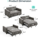 LINSY 3-in-1 Convertible Sofa Bed, 54" Pull Out Sleeper Sofa with Charging Station & Cup Holder, Small Folding Loveseat with Side Pocket for Small Space, Corduroy Couch, Gray by CozyNest Decor