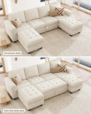 Belffin Modular Sectional Sleeper Sofa with Pull Out Bed Velvet Convertible U Shaped Sectional Sofa Couch with Storage Chaises for Living Room Beige by CozyNest Decor