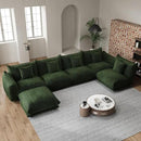 Modern Minimalist Chenille Modular Sectional Sofa, Oversized Deep-Seat U-Shaped Couch with Movable Ottoman, Thick Cushions, Upholstered Sofa for Living Room, Bedroom, Office, Apartment Green 1 Ottoman by CozyNest Decor