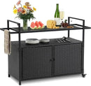 Wicker Outdoor Bar Cart - Black Patio Console Storage Table Buffet Cabinet Serving Kitchen Cart with Wheels for Outside Backyard by CozyNest Decor