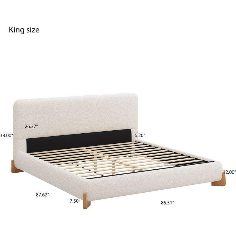 Elegant Boucle Upholstered Bed, A Luxurious and Comfortable Bedroom Centerpiece, King Size, White