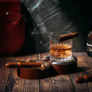 Horseshoe Cigar Coaster Ashtray With A Crystal Whiskey Cigar Glass In A Leather Case by The Wine Savant