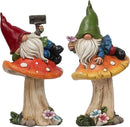TERESA'S COLLECTIONS Garden Gnomes on Mushroom, Set of 2 Cute Resin Gnome Statues for Yard, Outdoor Patio Porch Lawn, Ideal Gift for Dad Mom Birthday, Outside Decor Housewarming Gifts by CozyNest Decor