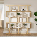 Oak 5-Tier Geometric Bookcase, S-Shaped Modern Bookshelf Set of 2, 62.6" Tall Room Divider Book Shelf, Decorative Display Shelf by CozyNest Decor