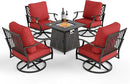 Patio Furniture Set with Fire Pit Table, 5 Pcs Metal Outdoor Conversation Set, 4 Swivel Chairs with 5.75" Extra Thick Cushion and 28" Fire Pit Table for Backyard Deck, Red by GreenHaven Gardens