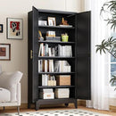 Kitchen Pantry Storage Cabinet with Doors and Adjustable Shelves, Metal ClosetMaid Food Pantry Cabinets, 75" Tall Freestanding Cupboard for Kitchen, Laundry or Utility Room, Black by CozyNest Decor