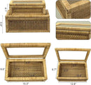 Rattan Box for Home Decor with Lid - Rectangular Coastal Bohemian Style Stackable Decorative Storage Box Set - Handmade from Natural Rattan, Cedar & Real Glass by CozyNest Decor
