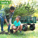 TAIFA Heavy Duty Steel Garden Cart 880 Lbs Capacity with Removable Sides for Yard Lawn and Farm, Metal Utility Wagon with 180° Rotating Handle, Green by GreenHaven Gardens