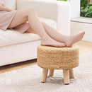 Handwoven Round Ottoman, Natural Water Hyacinth Outdoor Patio Pouf Seagrass Low Stool with Wood Legs, Soft Padded Footrest for Living Room Bedroom Garden, Natural by CozyNest Decor