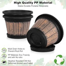 Quarut Plant Pots Set of 3 Pack 9 inch,Whiskey Barrel Planters with Drainage Holes & Saucer.Plastic Decor Flower Pots Imitation Wine Barrel Design,for Indoor & Outdoor Garden Home Plants (Brown)