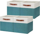 HNZIGE Fabric Storage Cube Bins Baskets for Organizing, 11 inch Cube Storage Bins, Set of 4, Collapsible Storage Bin with Handles, Closet Organizers and Storage Home Toy Nursery Bedroom(White Teal) by CozyNest Decor